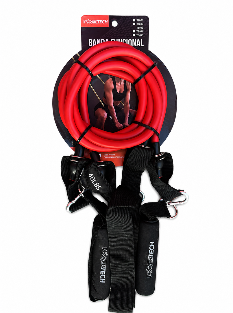Banda Doble Para Entrenamiento Funcional. Tension Media (roja). - Marca Powertech 