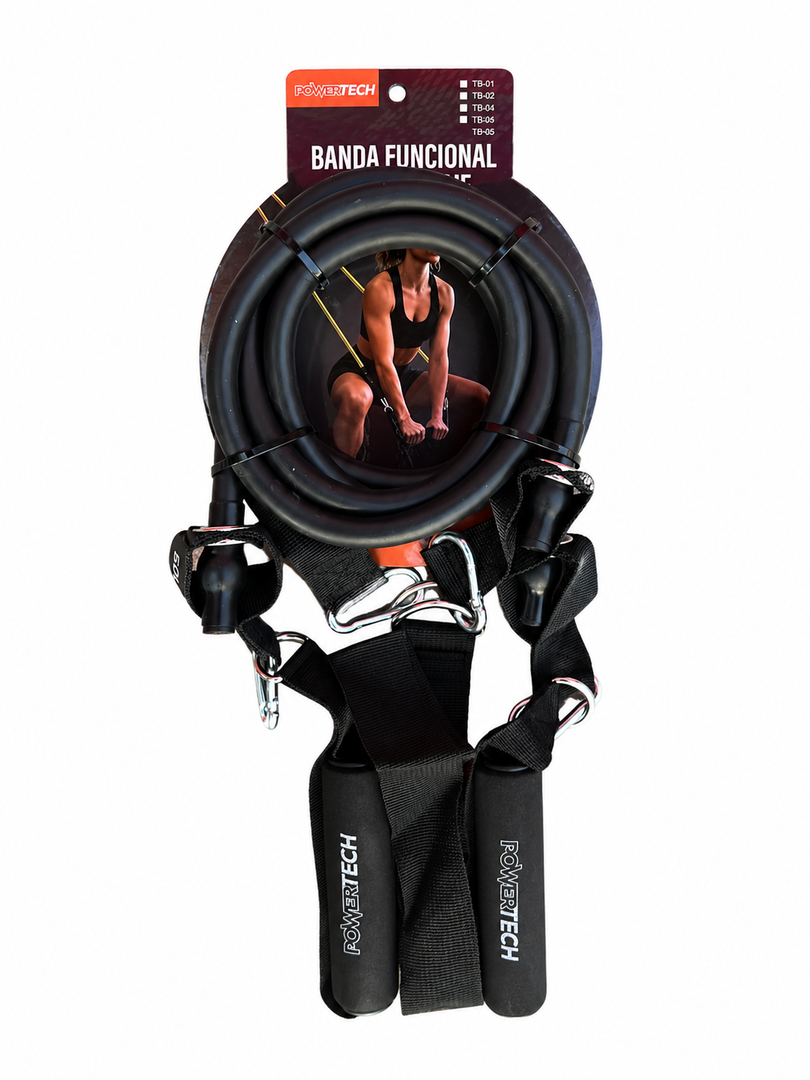 Banda Doble Para Entrenamiento Funcional. Tension Super Alta (negra). - Marca Powertech 