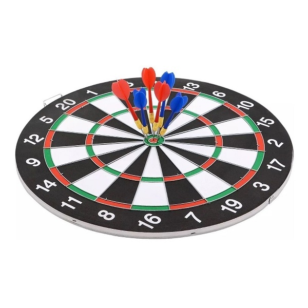 Juego De Dardos. Tablero De 38 Cm.  + 6 Dardos Con Punta Metalica. 